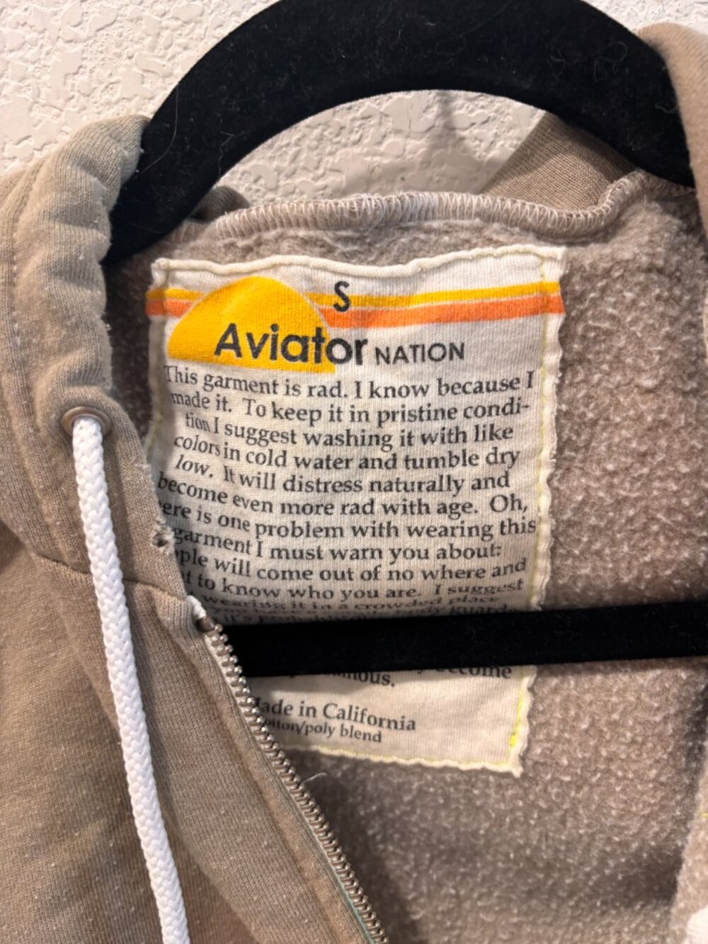 Aviator Nation Zip-Up Hoodie | Small | Brown & Navy | Retro Stripe | Made in USA - Picture 3 of 3